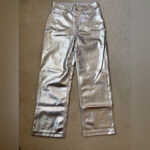 Abercrombie & Fitch the 90’s Relaxed High Rise silver faux leather pants, sz 6